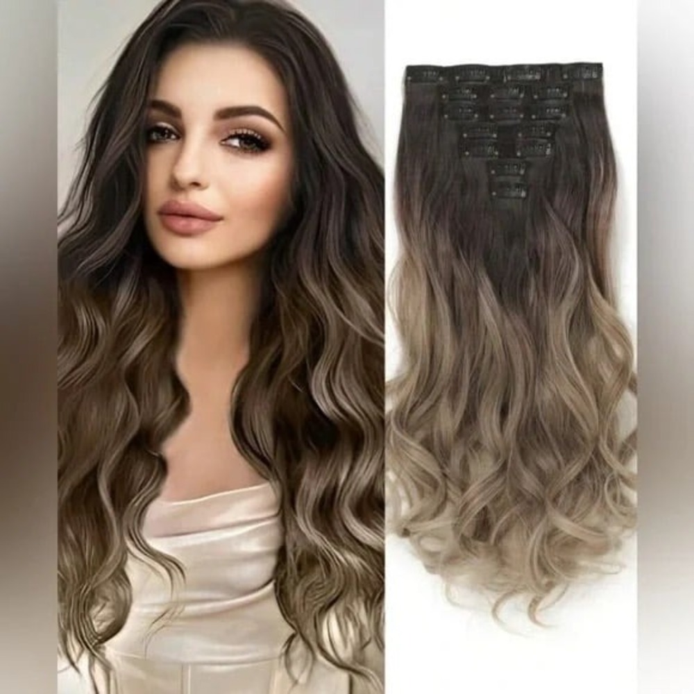 22 Inch Balayage Brown & Blonde Clip in Curly Hair Extensions - Picture 5 of 10